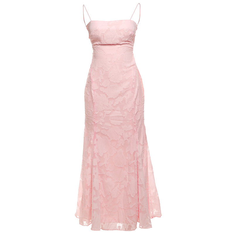 Damen Langflussendes Kleid mit stilvollen Blumenapplikationen EB
