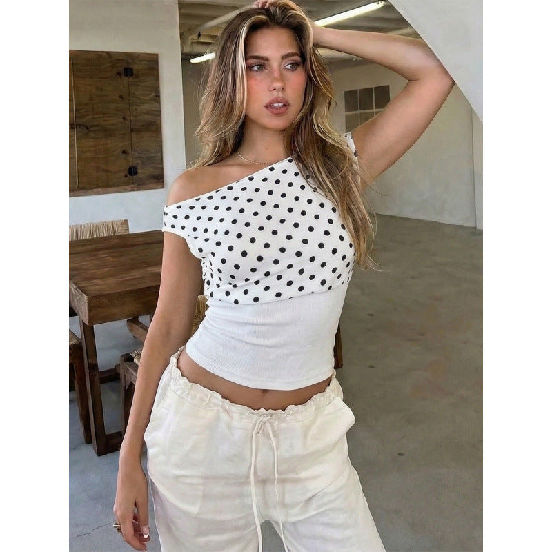 Damen Off-Shoulder Polka-Dot Top mit elastischem Bund EB
