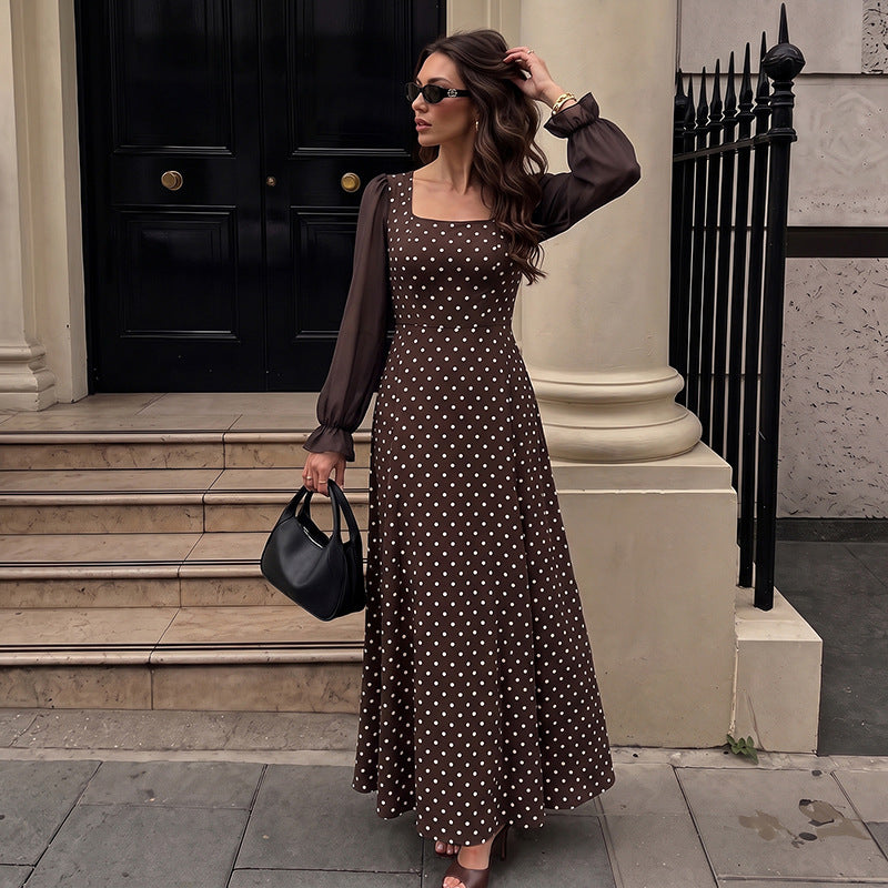 Damen Maxikleid mit Quadrat-Ausschnitt, transparenten Chiffon-Ärmeln und taillierter A-Linie EB