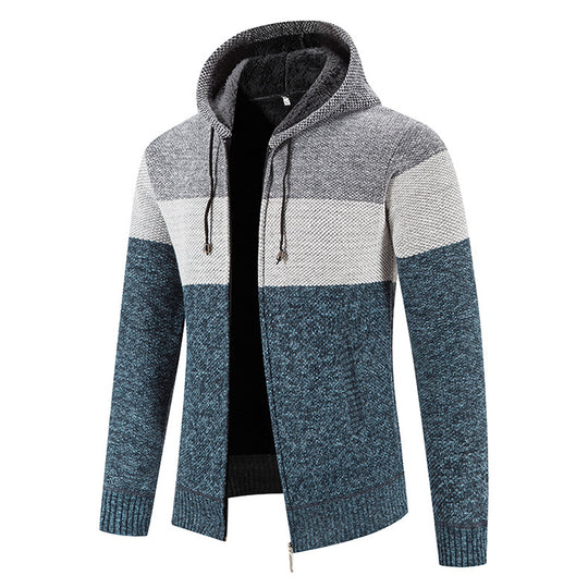 Herren modischer Strickjacke mit Kapuze und strukturiertem Design EB