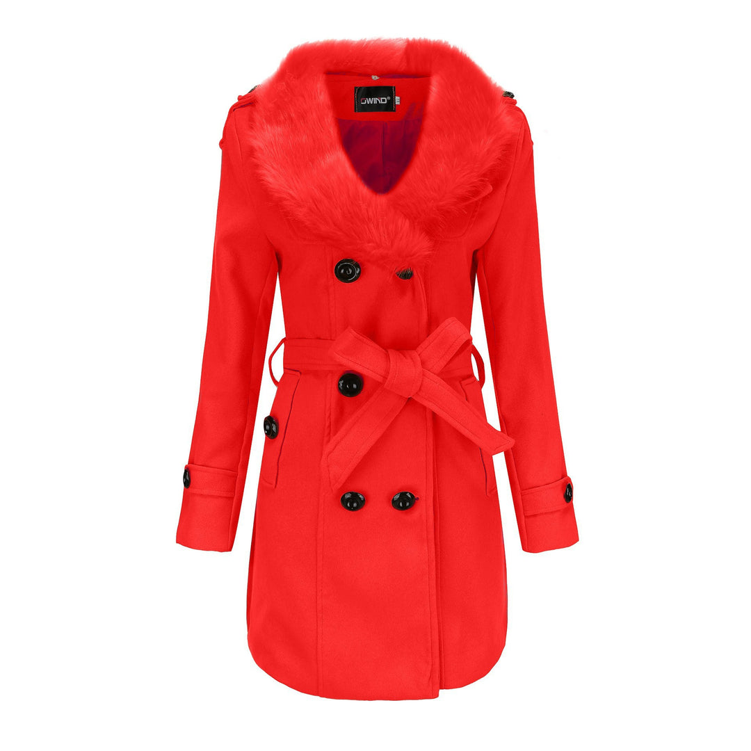 Damen Eleganter Trenchcoat mit abnehmbarem Fellkragen EB
