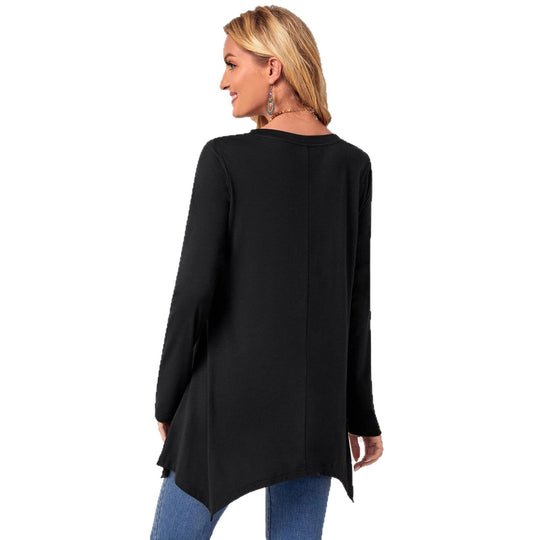 Damen langes Oberteil mit asymmetrischem Saum und lockerem Schnitt EB