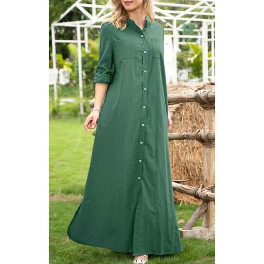 Damen Langarmhemdkleid mit Knopfdetails und raffiniertem Schnitt EB