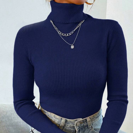 Damen Eleganter Rollkragenpullover mit feiner Rippstruktur EB