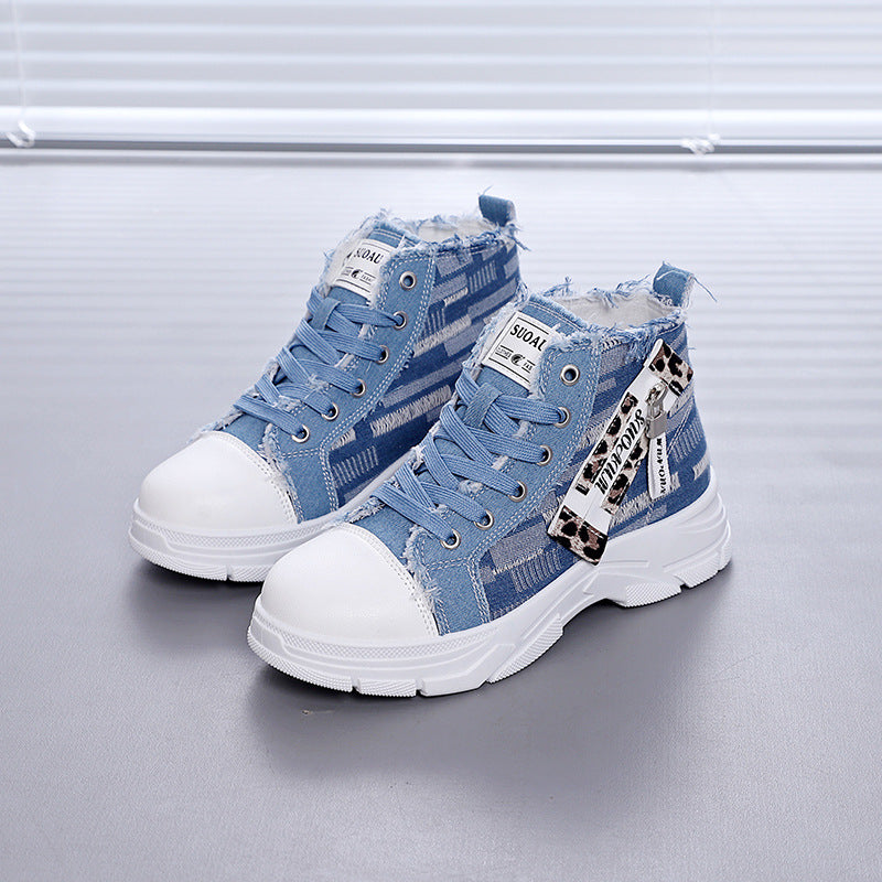 Damen High-Top Sneakers mit vintage Denim-Detail und verstärkter Sohle EB