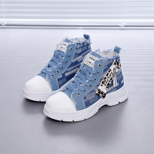 Damen High-Top Sneakers mit vintage Denim-Detail und verstärkter Sohle EB