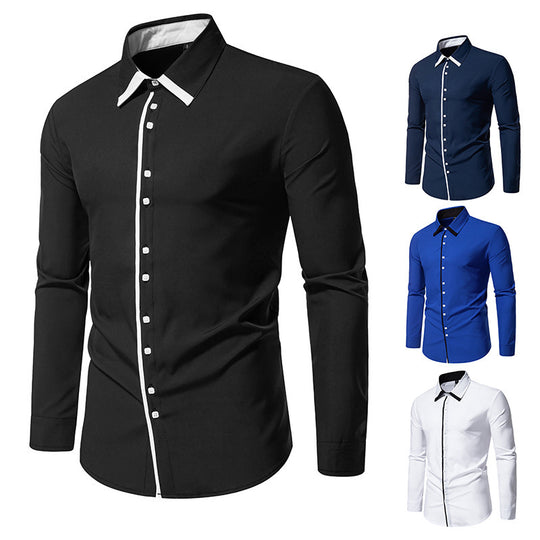 Herren elegantes Langarmhemd mit kontrastierendem Kragen und feinen Knopfdetails EB