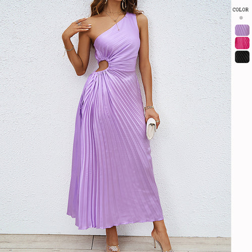 Damen Langes Wickel-Kleid mit asymmetrischem Ausschnitt und plissiertem Design EB