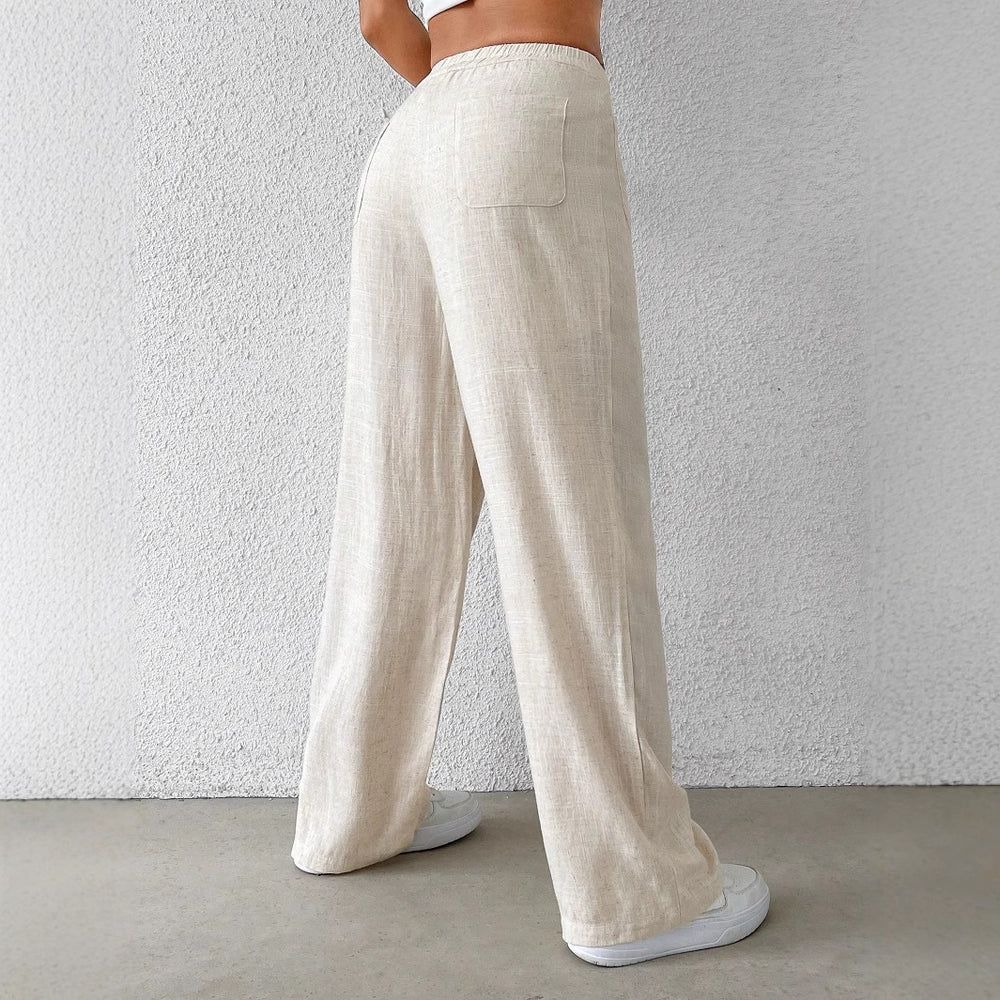 Damen Weit geschnittene Leinenhose mit elastischem Bund und praktischen Taschen EB
