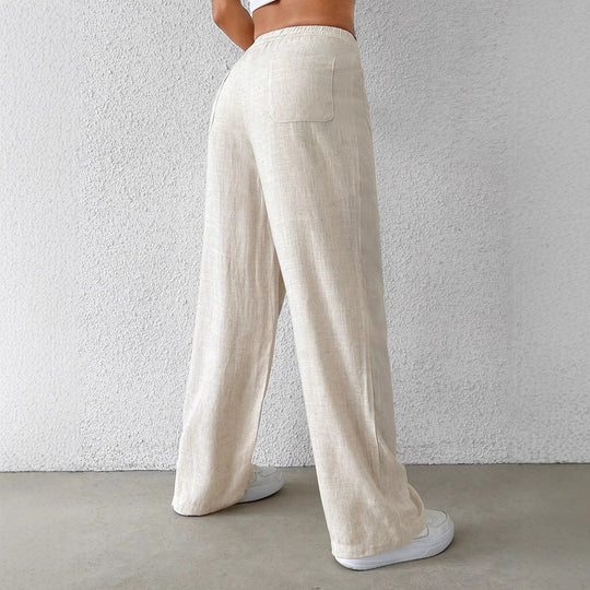 Damen Weit geschnittene Leinenhose mit elastischem Bund und praktischen Taschen EB