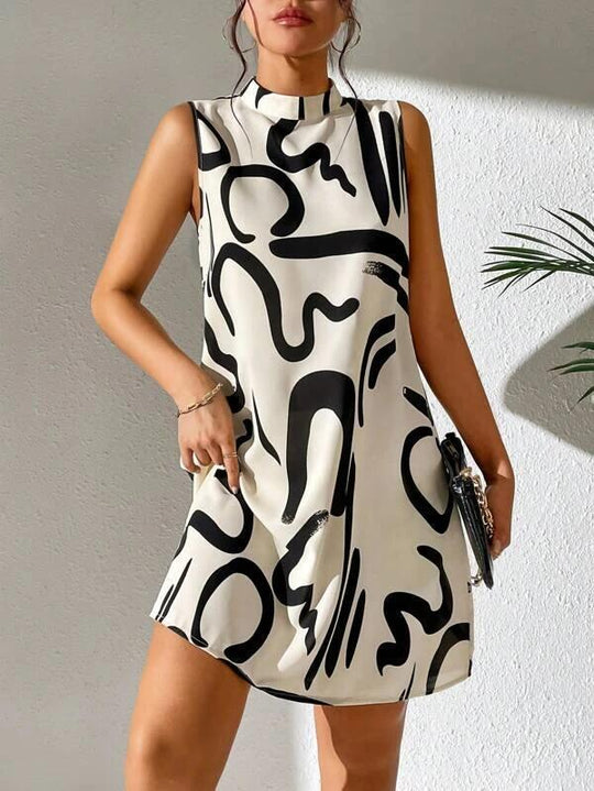Damen Minimalistisches Cocktailkleid mit modernem grafischen Muster EB
