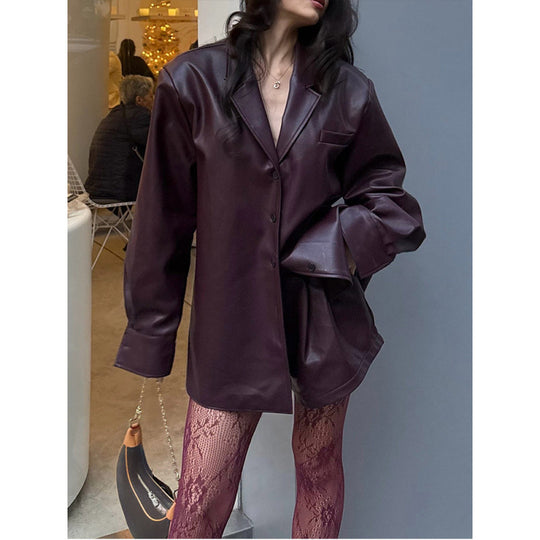 Damen Kunstlederjacke im modernen Oversize-Stil EB
