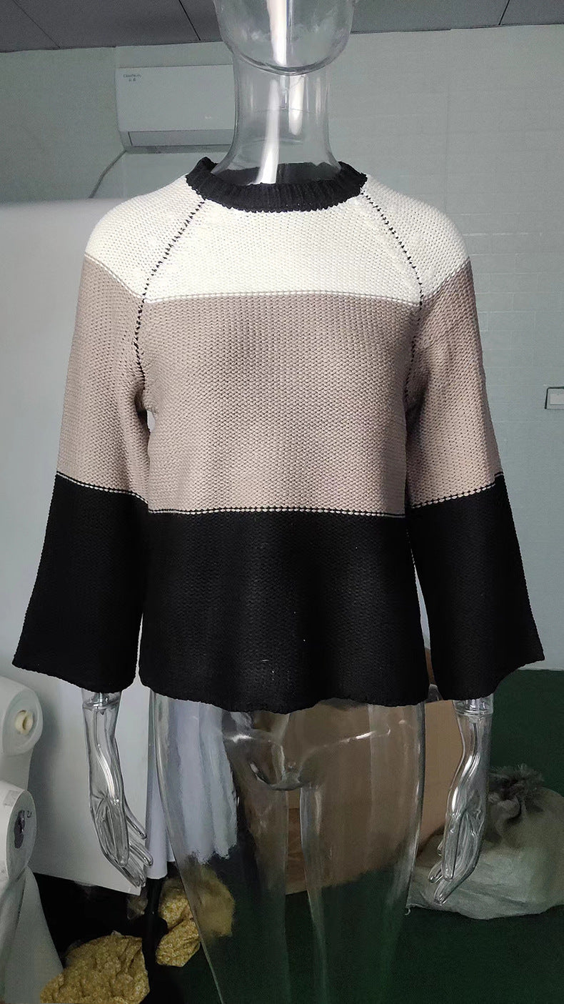 Damen lässiger Pullover mit weitem Schnitt und modischem Farbblockdesign EB