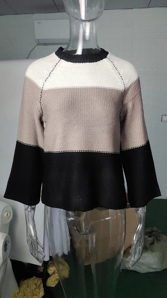 Damen lässiger Pullover mit weitem Schnitt und modischem Farbblockdesign EB