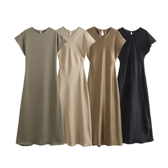 Damen elegantes Maxikleid mit fließendem Schnitt und modernem V-Ausschnitt EB