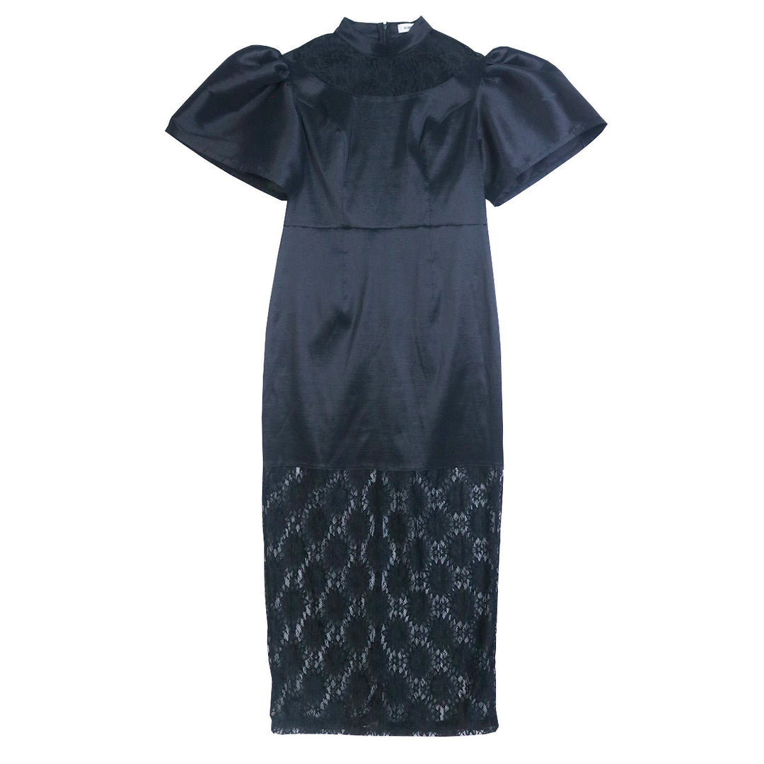 Damen Elegantes Maxikleid mit dekorativen Puffärmeln und romantischem Spitzenunterbau EB