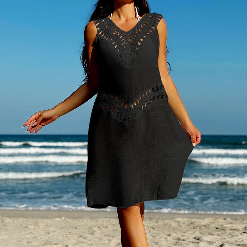 Damen trendiges Häkelkleid mit raffinierter Schnittführung und luftiger Silhouette EB