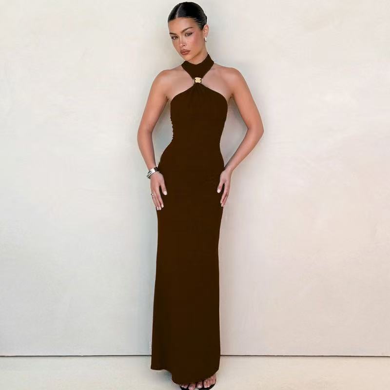 Damen Elegantes Maxikleid mit schickem Halterneck und figurbetonter Silhouette EB