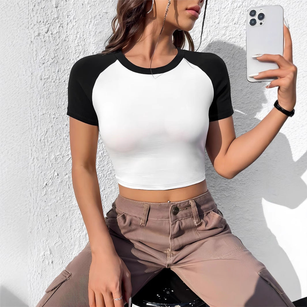 Damen Crop-T-Shirt mit modernem Raglan-Schnitt und figurbetontem Design EB