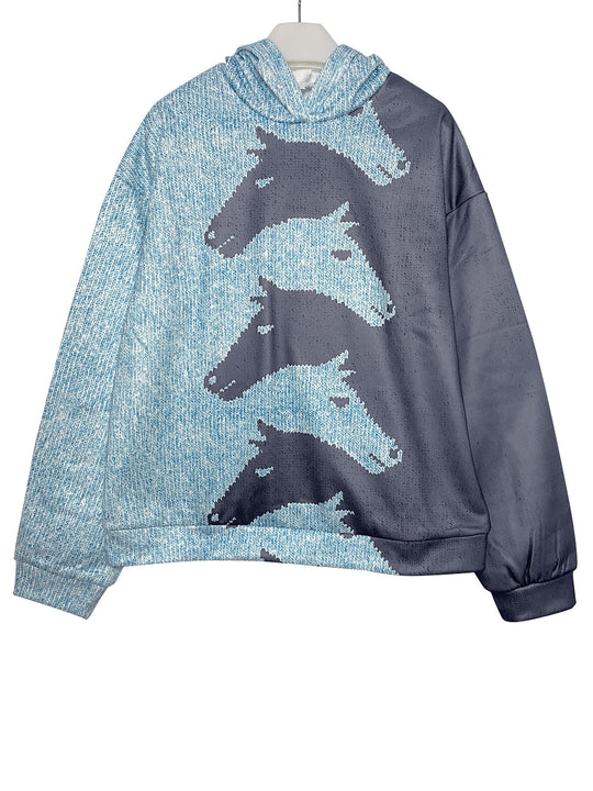 Damen Hoodie mit kreativem Pferdemuster & bequemer Passform | EB