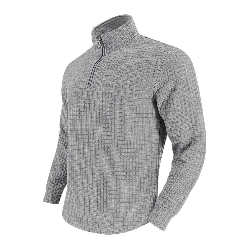 Herren eleganter Stehkragenpullover mit Reißverschluss und strukturiertem Design EB