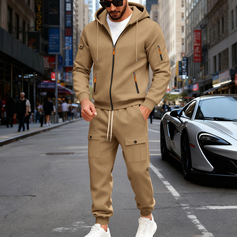 Herren nan urbaner Kapuzen-Jogginganzug aus Baumwollmix mit Cargo-Taschen und funktionalen Reißverschlüssen EB
