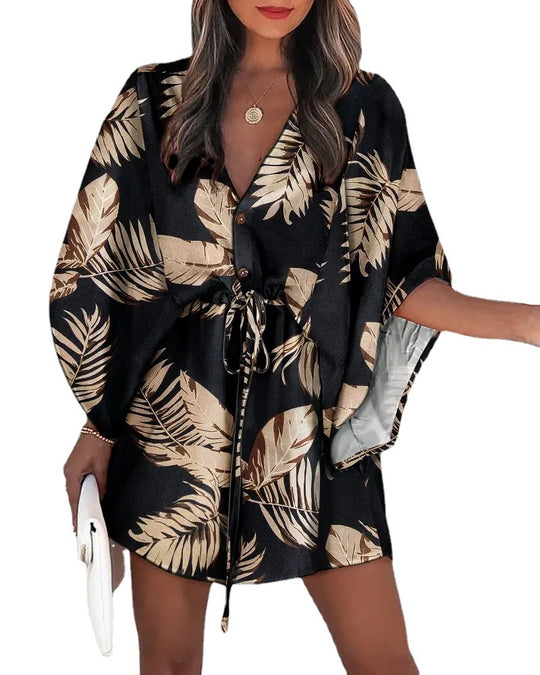 Damen angehendes Strandkleid mit eleganter Taillenbindung und einzigartigem Muster EB