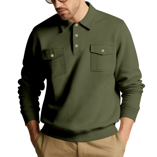 Herren Sweatshirt mit doppelten Brusttaschen und modernem Kragen EB
