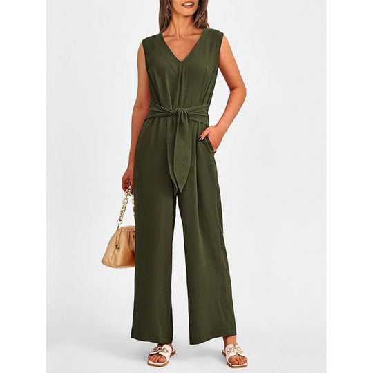 Damen Eleganter Jumpsuit mit taillierter Silhouette und V-Ausschnitt EB