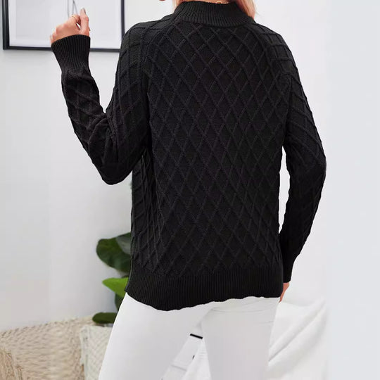 Damen Grobstrickpullover mit Rautenstruktur und Stehkragen EB