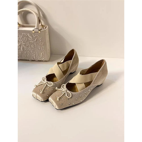 Damen elegante Ballerina-Schuhe mit außergewöhnlicher Strassverzierung EB