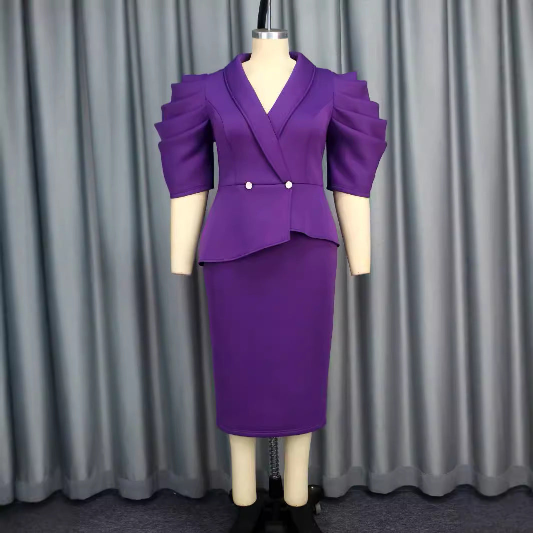 Damen Elegantes Etui-Kleid mit voluminösen Puffärmeln EB