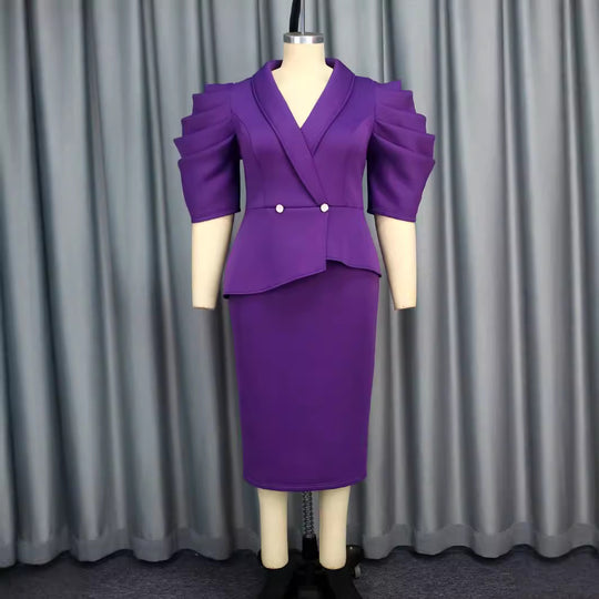 Damen Elegantes Etui-Kleid mit voluminösen Puffärmeln EB