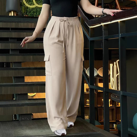 Damen weite Cargo-Hose mit elastischem Bund und praktischen Taschen EB