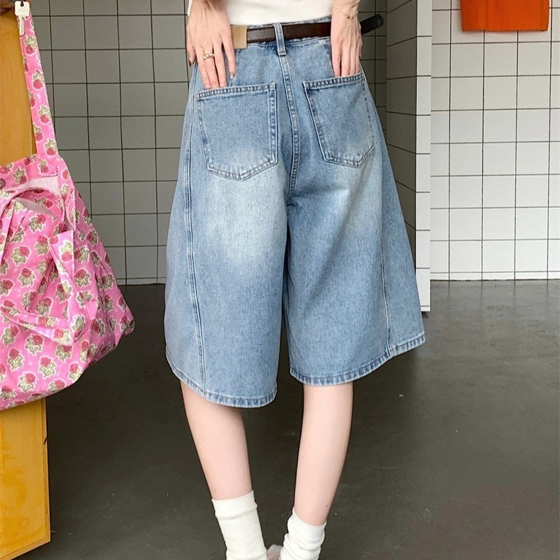 Damen weite Denim-Shorts im modernen Design mit praktischen Taschen EB