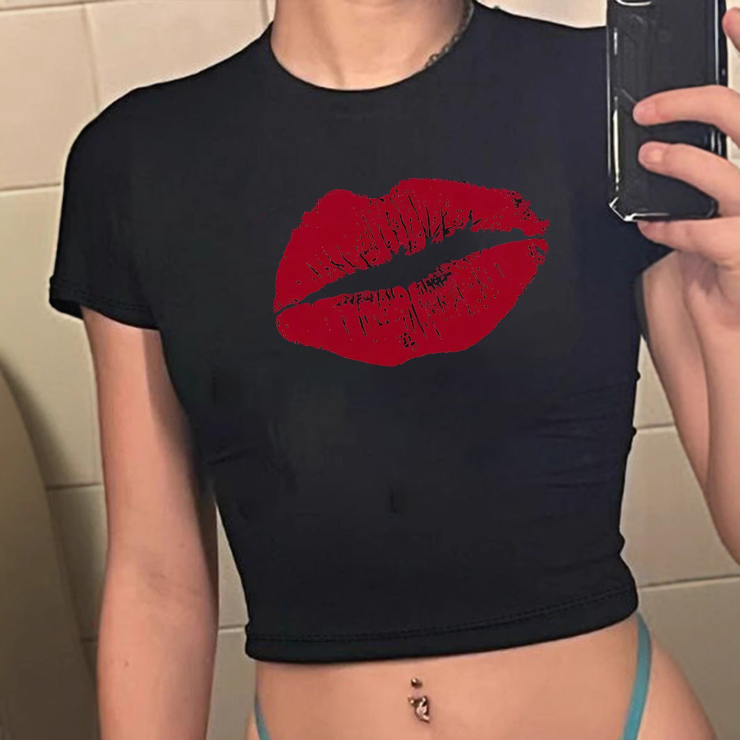 Damen Crop-T-Shirt mit kreativem Totenkopf-Design und figurbetontem Schnitt EB
