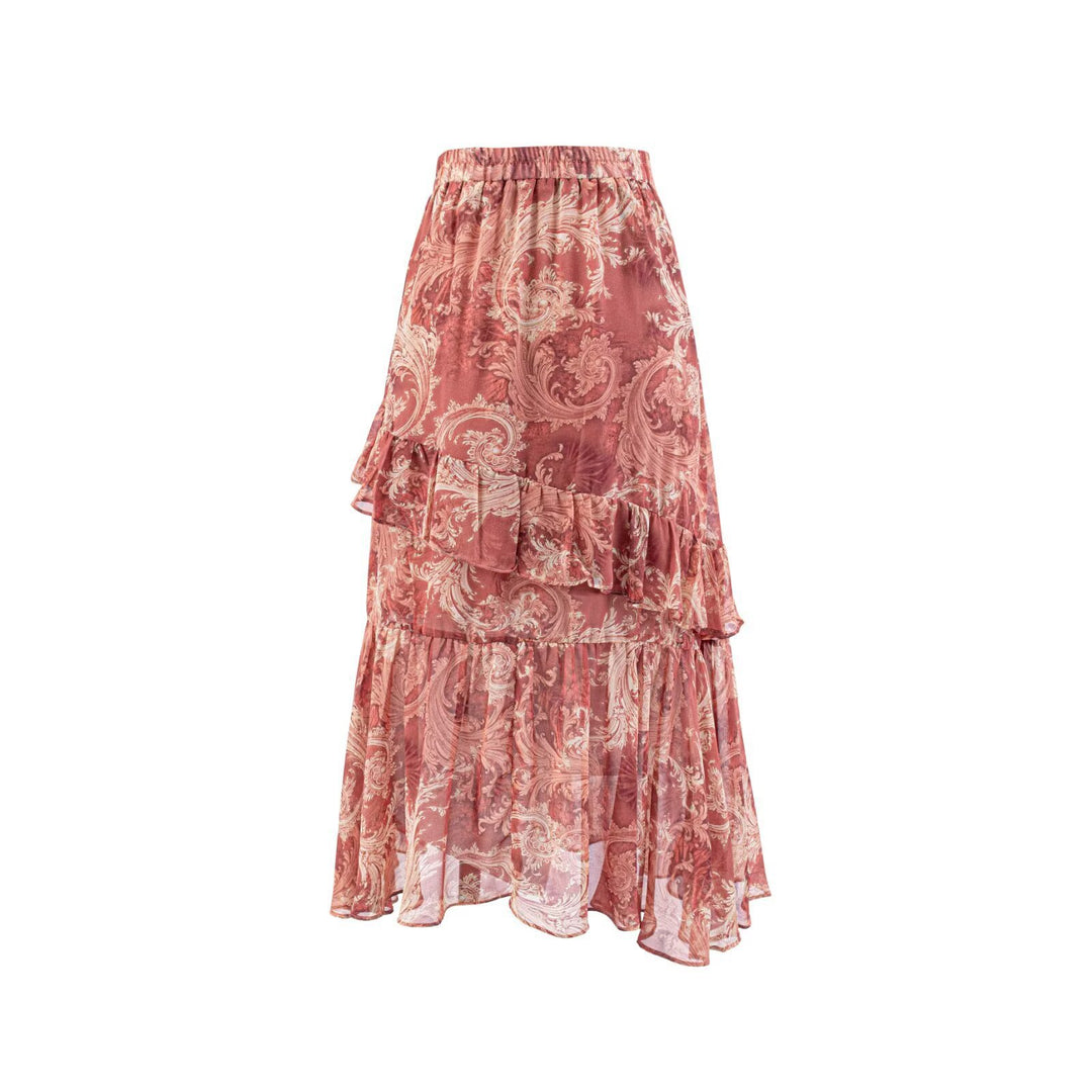 Damen Maxi-Rock mit voluminösem Stufendesign EB