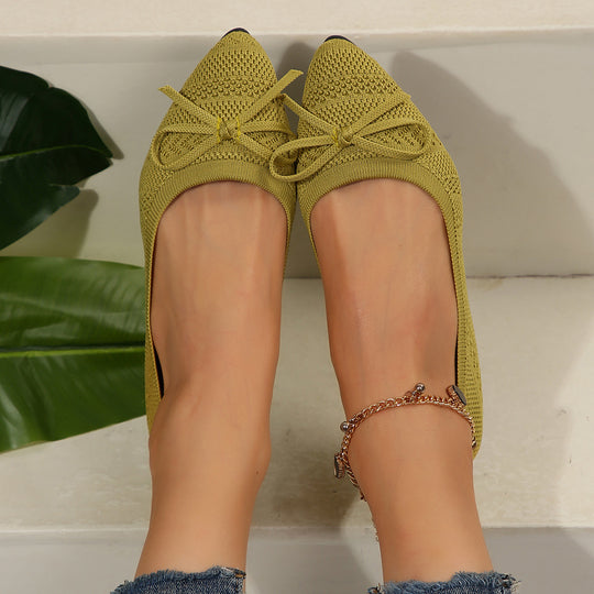 Damen elegante Ballerinas mit raffiniertem Schleifen-Detail und atmungsaktiver Obermaterialstruktur EB