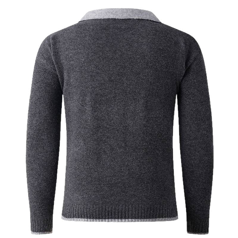 Herren V-Ausschnitt Pullover mit Hemdkragen und feiner Struktur EB