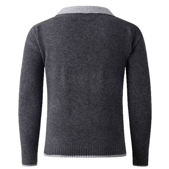 Herren V-Ausschnitt Pullover mit Hemdkragen und feiner Struktur EB
