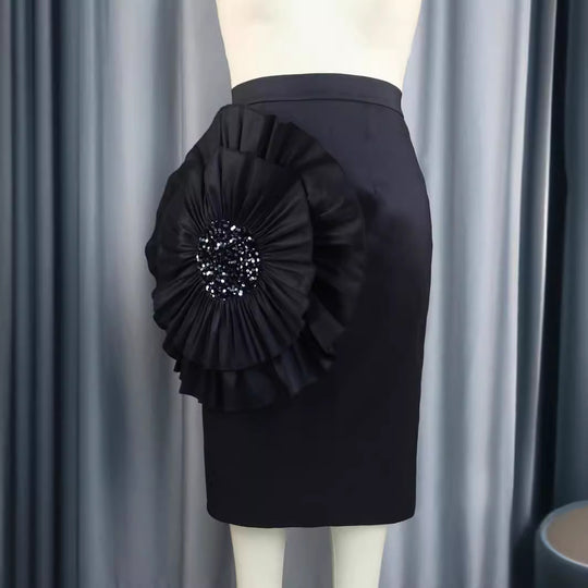 Damen Bleistiftrock mit voluminösem Rüschen-Detail EB