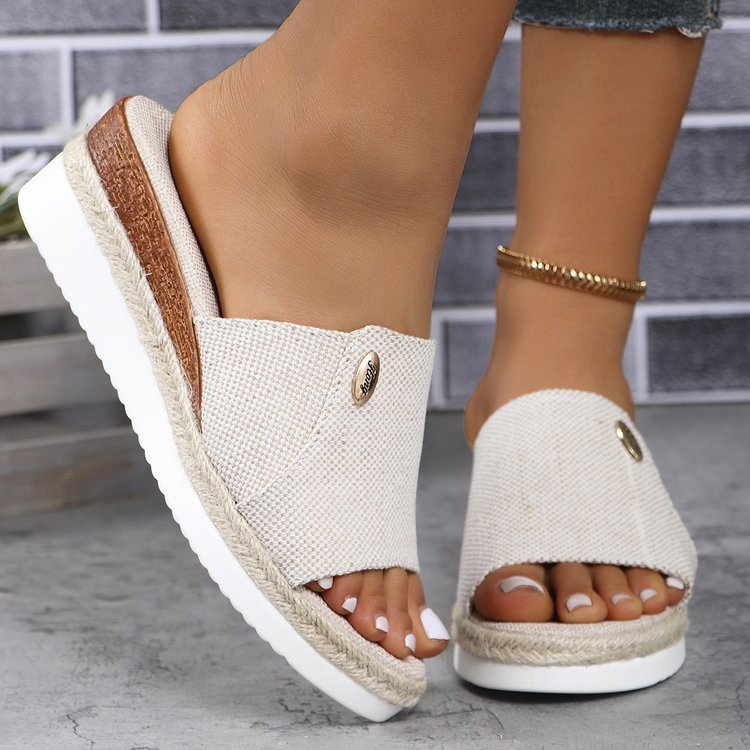 Damen Wedge-Pantoletten mit elastischem Riemendesign und rutschfester Sohle EB