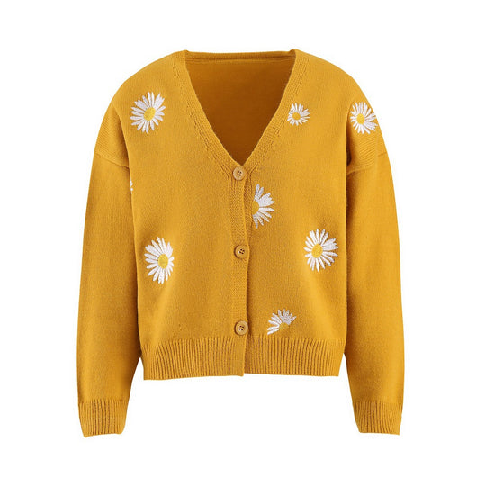 Damen Strickjacke mit floralem Design und Knopfverschluss EB