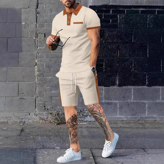 Herren Poloshirt und Shorts Set mit stylischem Kontrastdesign EB