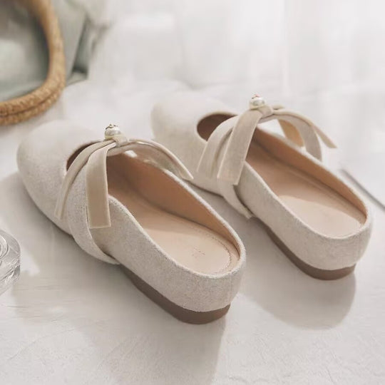 Damen Kuschelige Mules mit dekorativer Schleife und rutschfester Sohle EB