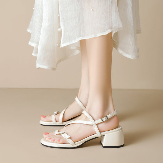 Damen elegantes Sandalen mit modischem Riemen und Blockabsatz EB