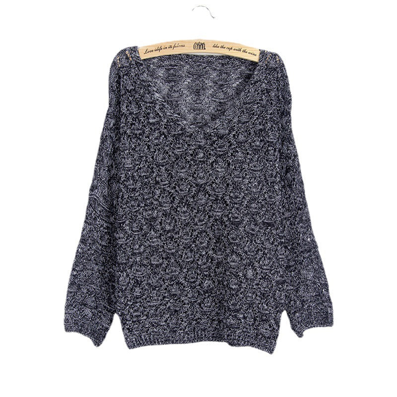 Damen Strickpullover mit V-Ausschnitt und luftiger Lochmusterung EB
