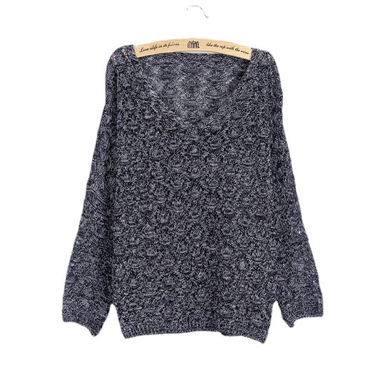 Damen Strickpullover mit V-Ausschnitt und luftiger Lochmusterung EB