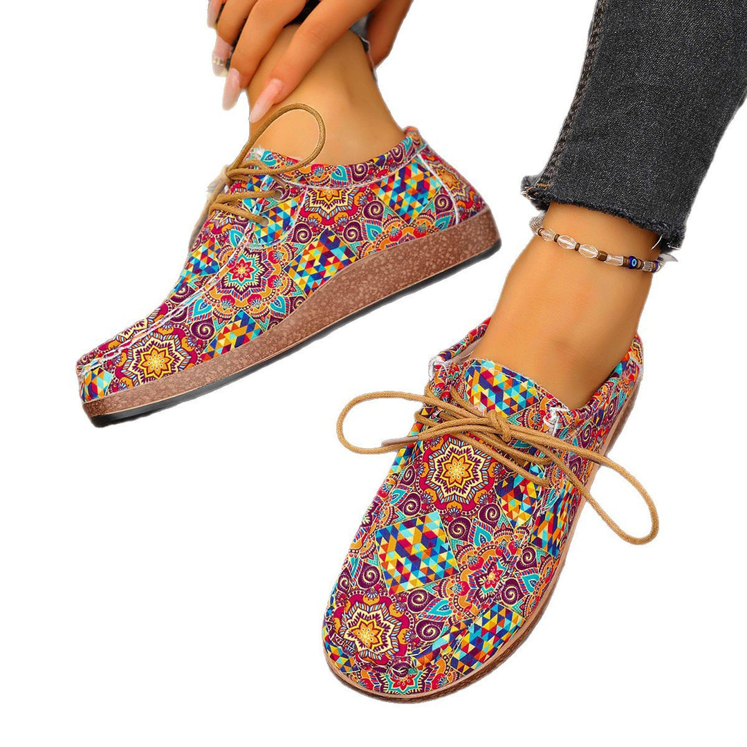 Damen modische Schnürschuhe mit floralem Muster und komfortabler Sohle EB