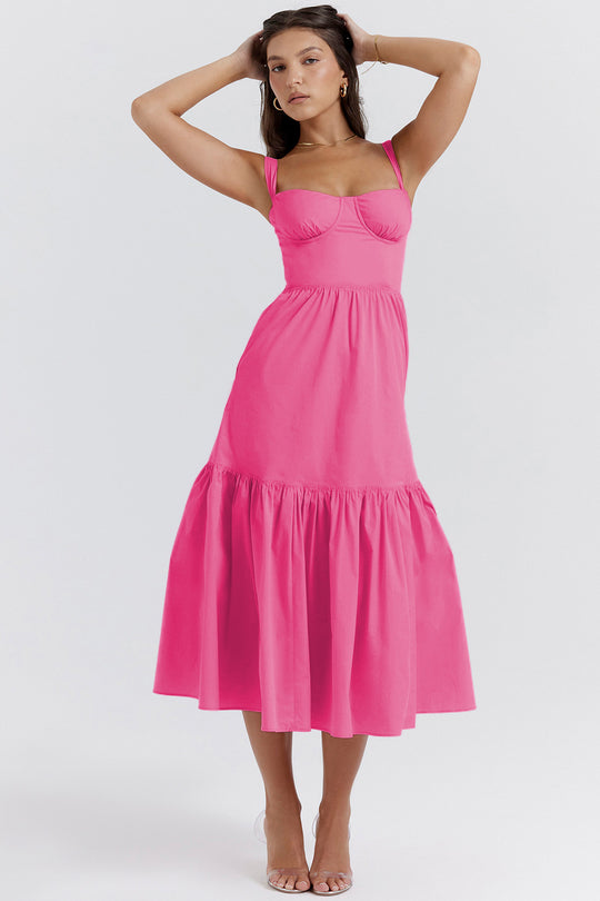Damen Floral Maxikleid mit schulterfreiem Design und voluminösem Rock EB